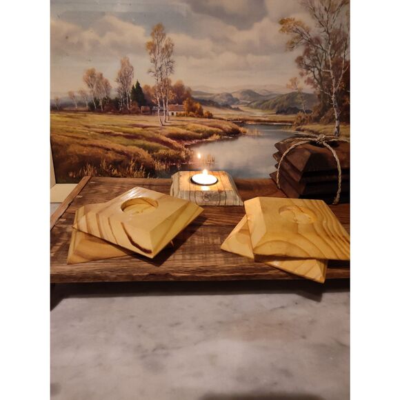 Handcrafted Reclaimed Wood Rustic Candle Holders Set 4 Dark Stain or Plain - Picture 5 of 6